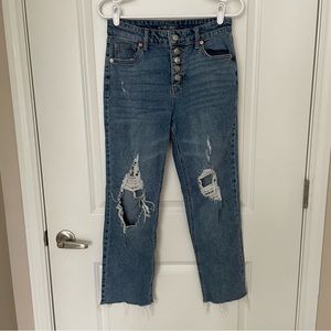 High Waisted Button Up Cropped Jeans